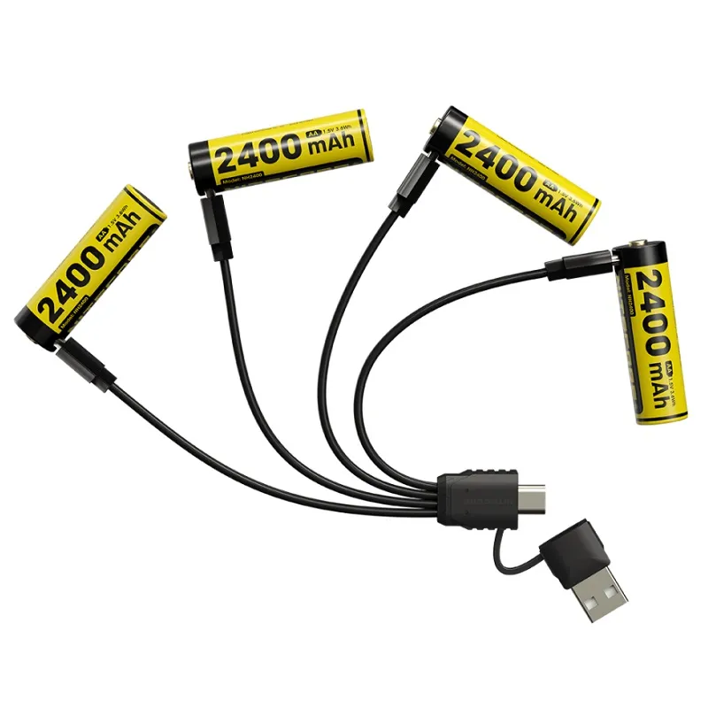 Nitecore NH2400 set 4db Li-ion AA elem 1,5V 2400mAh USB-C töltő port + multifunkciós töltőkábel