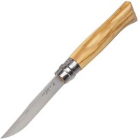 Opinel N08 inox Oliva bőrtokkal